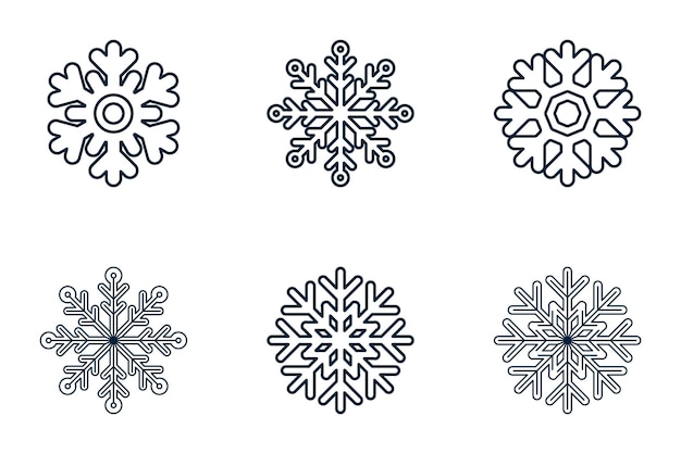 Snowflake icons set. collection of christmas and winter traditional elements for logo, print, sticker, emblem, label, badge, greeting and invitation card design and decoration