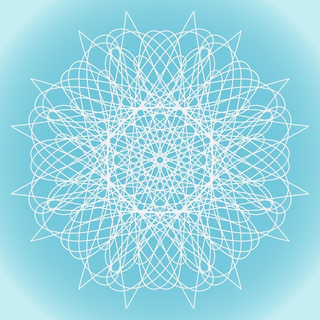 Snowflake of ornate rounded shape and structure on a blue winter background