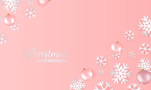 Snowflake pink gradient. christmas background for presentation decorated with ornaments ball.