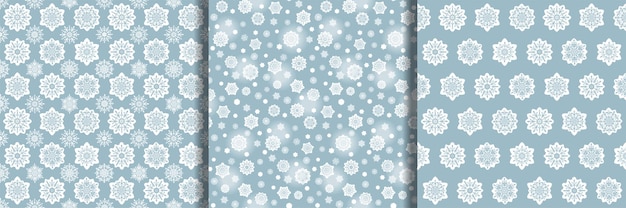 Vector snowflake seamless pattern set repeat backgrounds