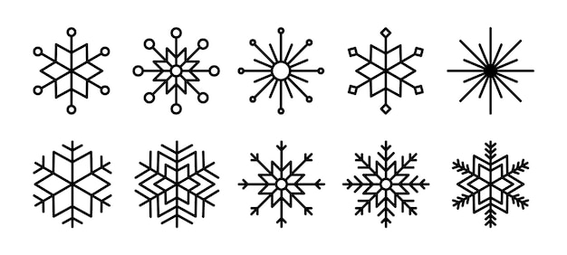 Snowflake set isolated transparent background Winter pattern snow ornament Frost Christmas icon