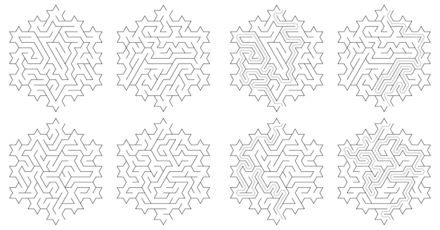 Vector snowflake shaped mazes with 12 spikes