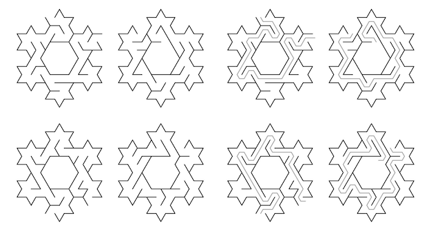 Snowflake Shaped Mazes With Hexagon Core and 6 Spikes