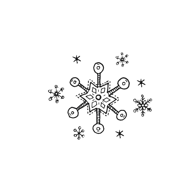 Vettore schizzo di fiocco di neve fiocco di neve disegnato a mano arte doodle disegnato a mano semplice cristallo di natale disegno fatto a mano schizzo nero fiocco di neve vettore icona fiocco di neve impreciso disegno a pennello grafico stella di ghiaccio freddo