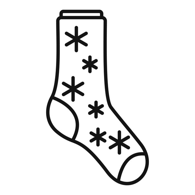 Вектор Вектор контура значка носка снежинки. хлопковый дизайн. высокий носок.