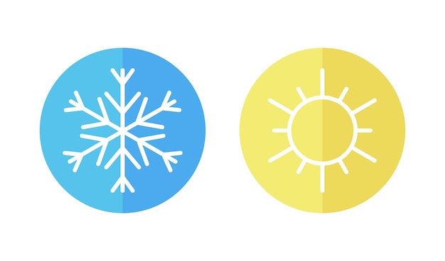 Snowflake and sun round icons Temperature symbols Warm and cold