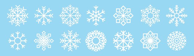 Snowflake variations icon collection. Snow sign. Frost winter background. Snowflakes white ice.