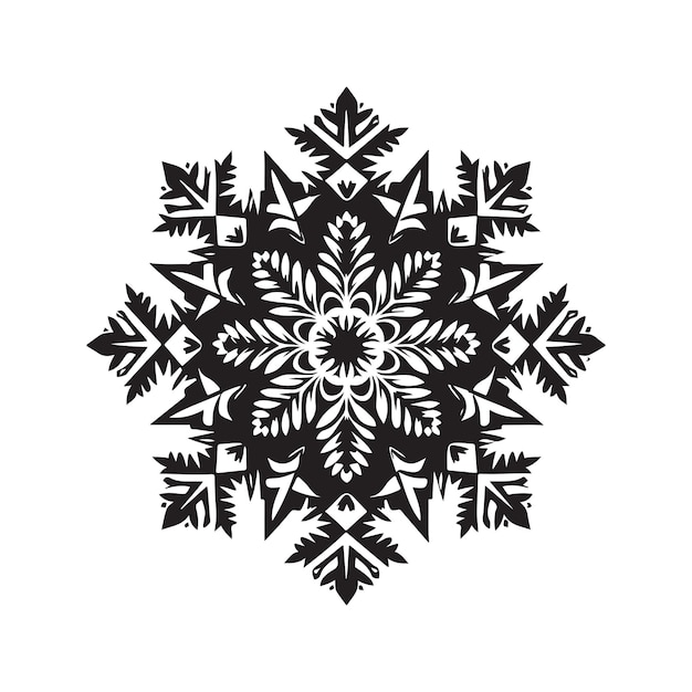 Концепция винтажного логотипа снежинки черно-белый цвет рисованной иллюстрации