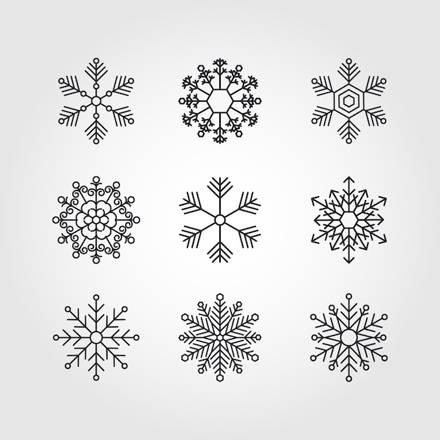 Snowflake winter set of black isolated nine icon silhouette vector illustration design