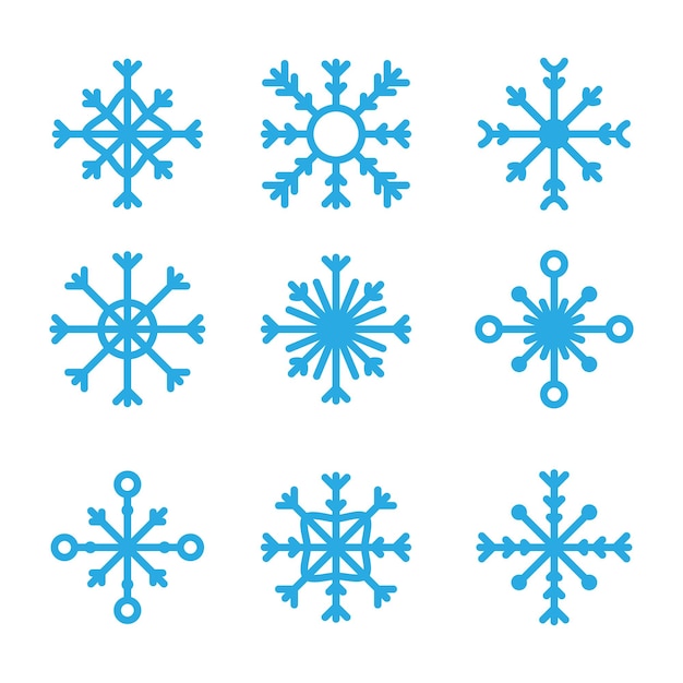 Snowflake winter set of black isolated nine icon silhouette on white background