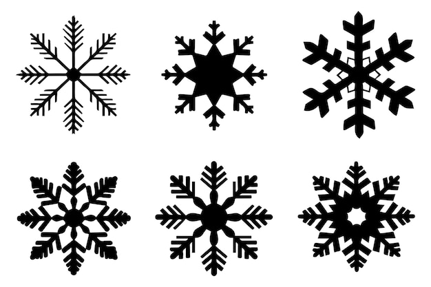 ベクトル 白い背景の黒いシルエットの雪花の冬のセット