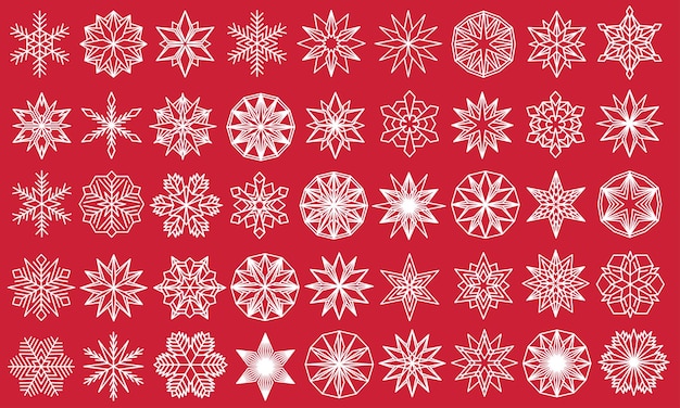 Snowflakes collection White Christmas design elements on red background