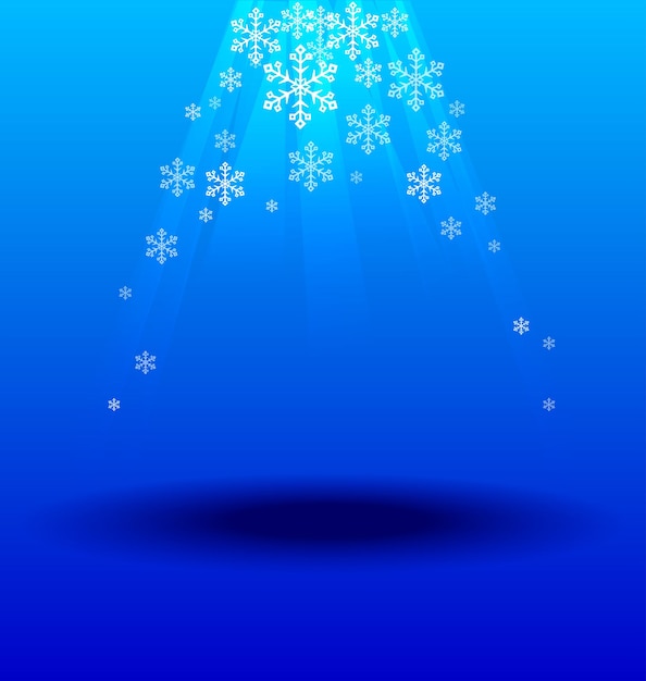 Snowflakes crystal under light on blue background