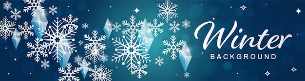 Snowflakes design for winter with snowflakes paper cut style on color background.