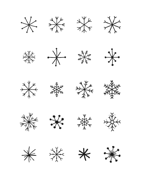 Vector snowflakes in handdrawn doodle style.