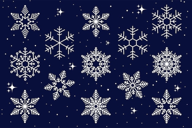 Вектор Снежинки изолированная коллекция белый снег на темном фоне зимний набор векторной иллюстрации