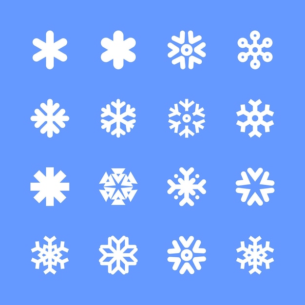 Vector snowflakes linear icon set