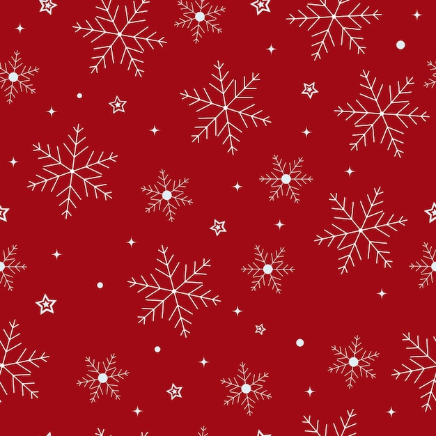 Snowflakes seamless pattern. christmas red background. snowfall repeat backdrop.