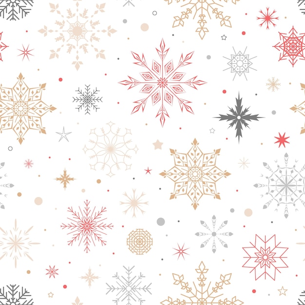 Бесшовный узор из снежинок. Новогодний и рождественский дизайн. Векторная иллюстрация.