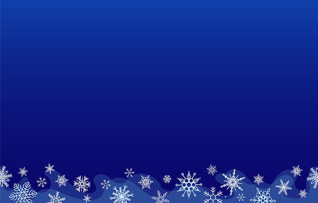 Снежинки бесшовные полосы горизонтальный элемент copyspace с темно-синим фоном
