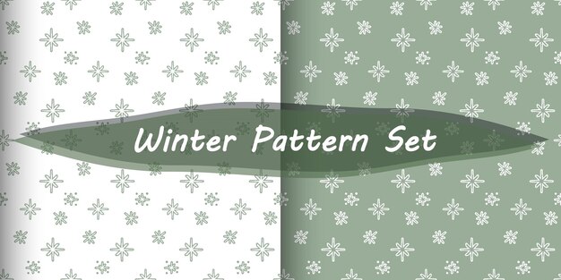 Snowflakes seamless vector pattern set green and white