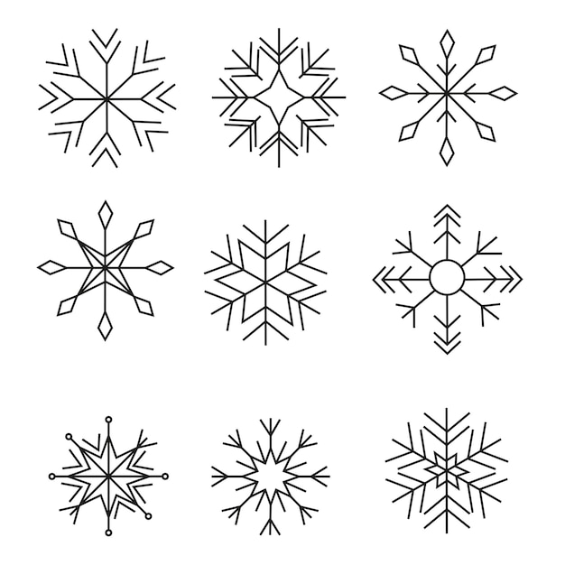 Snowflakes silhouette set of simple icons outline vector drawing