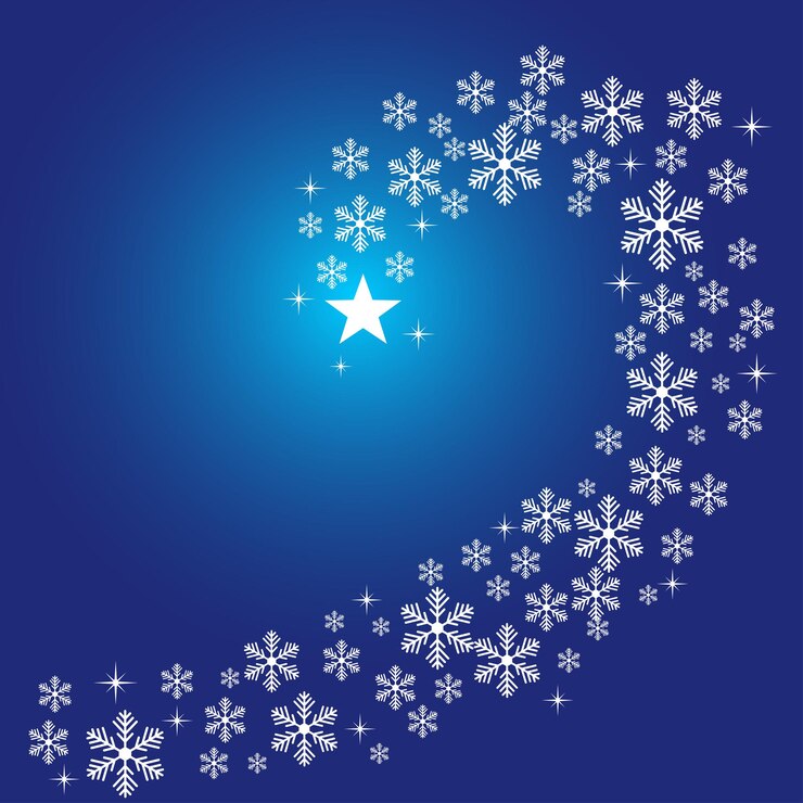 Vector snowflakes in a spiral on a blue background