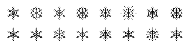 Набор значков тонкой линии снежинки Набор значков снежинки Снежный кристалл
