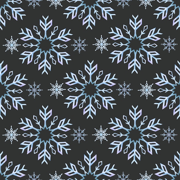 Snowflakes Watercolor seamless pattern Decorative winter background with hand drawn snowflakes