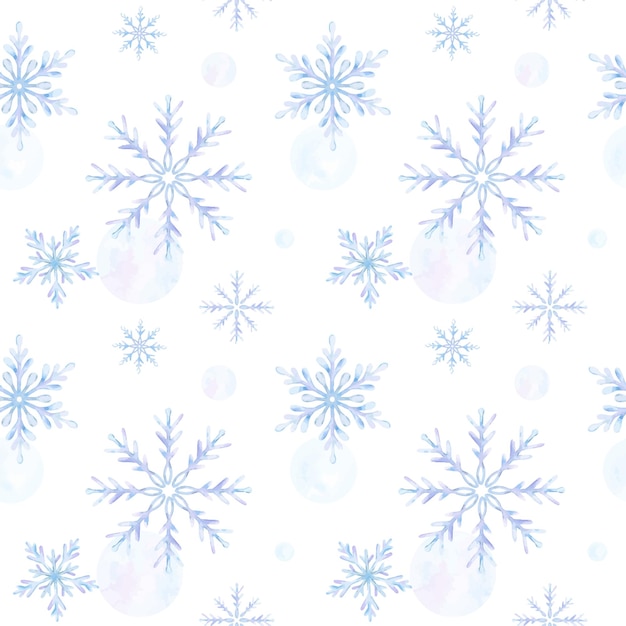 Snowflakes Watercolor seamless pattern Decorative winter background with hand drawn snowflakes