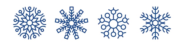 Snowflakes winter collection set of four blue snowflakes in line style on white background christmas and new year decoration elements vector illustration