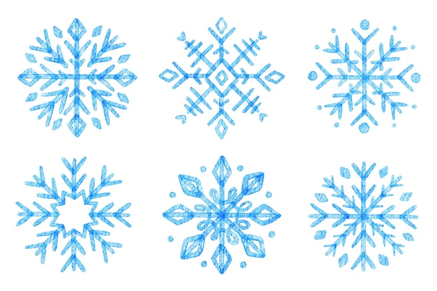 Vettore fiocchi di neve invernali impostati in stile acquerello per l'illustrazione vettoriale della decorazione del nuovo anno