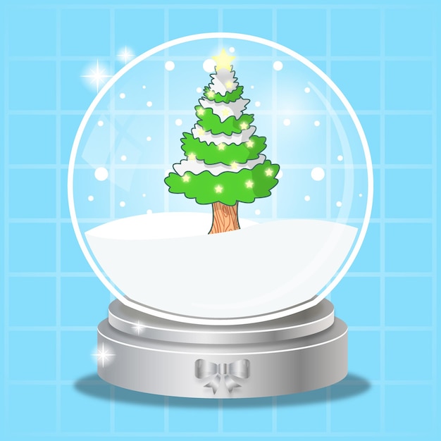 Snowglobe christmas tree inside with steel podium vector illustration