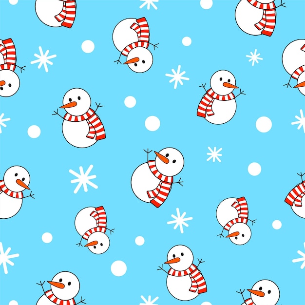 Snowman cartoon pattern seamless for wrapping paper, wallpaper, poster. vector illustration