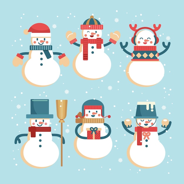 Snowman character collection in flat design