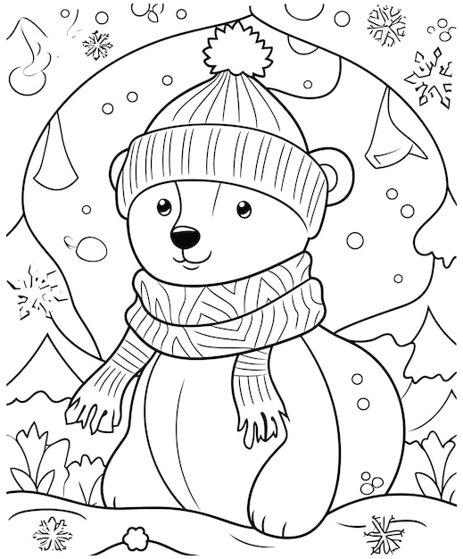 Рождественская раскраска Снеговик для детей