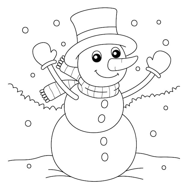 Vector snowman christmas coloring page for kids