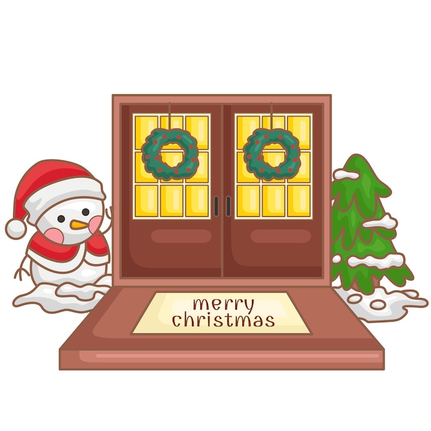 Snowman Christmas Decoration Cartoon Illustration Vector Clipart Sticker