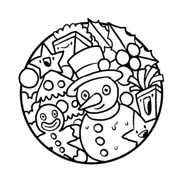 Snowman Christmas Doodle Coloring page