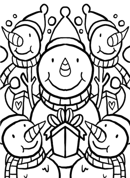 Snowman Christmas Doodle Coloring page