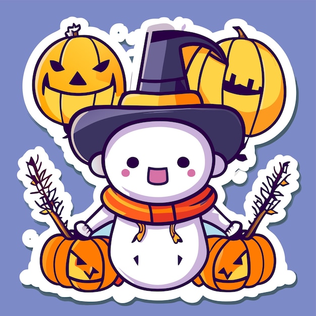 Snowman christmas snowball halloween hand drawn flat stylish cartoon sticker icon concept isolated