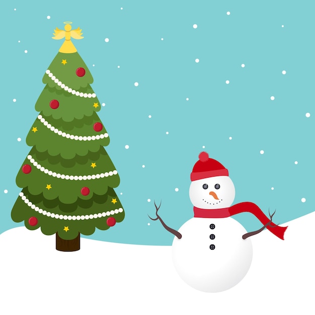 雪だるまとクリスマス ツリーの休日のベクトル イラスト背景