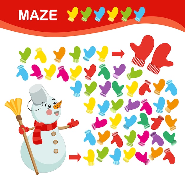 The snowman collects mittens Maze game for kids Logic educational game