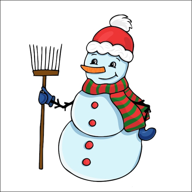 Snowman. Colorful hand-drawn doodle illustration. Christmas decoration.