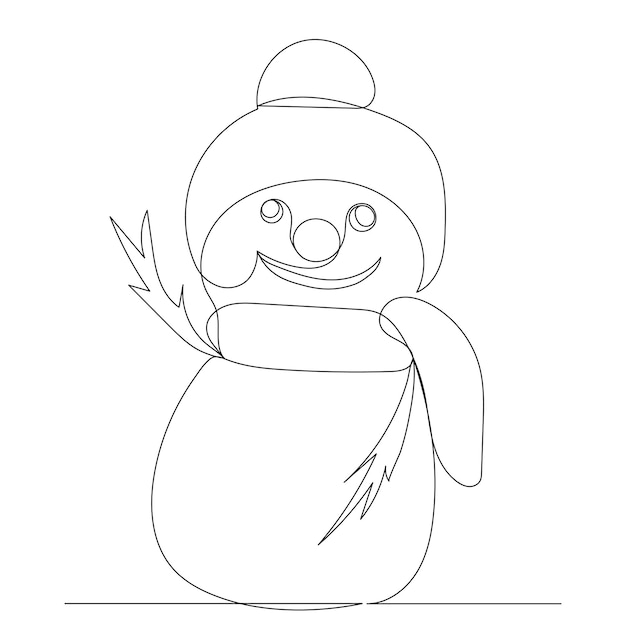 Snowman continuous line drawing vector