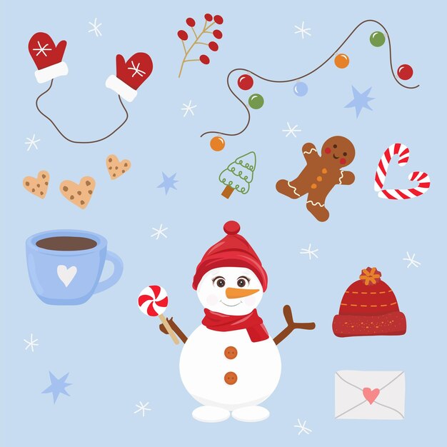 Vector snowman and cristmas elements