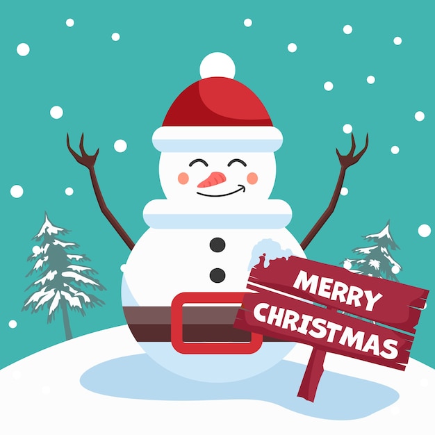 Vector snowman design with merry christmas poster