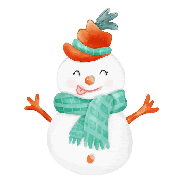 Snowman Doll with Orange Hat and Green Scarf