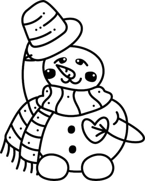 Snowman doodle3 Cute snowman in a hat and scarf Cartoon white and black vector illustration