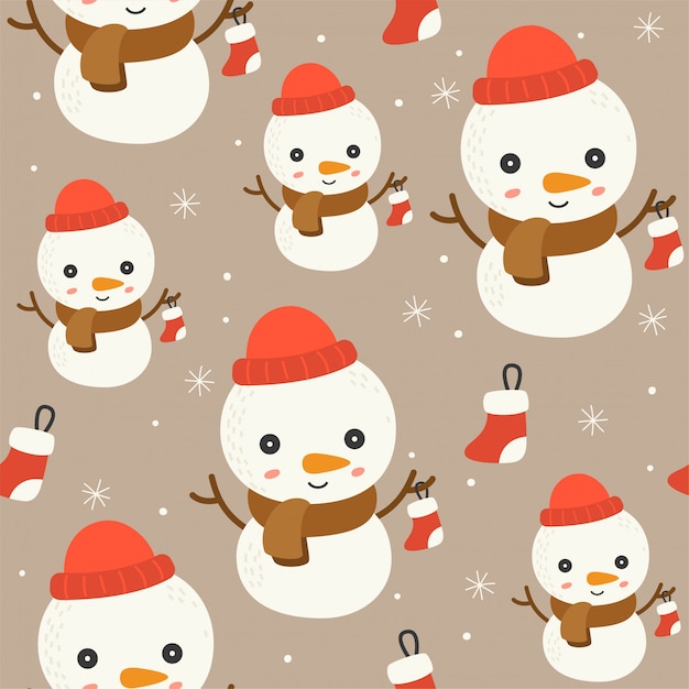 雪だるま編集可能なラインの詳細、クリスマスシームレスパターンのテーマ、wallpaper.wrapping pape